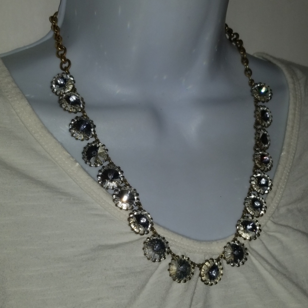 J Crew Signed Necklace Silver Tone Rhinestone - Picture 2 of 8
